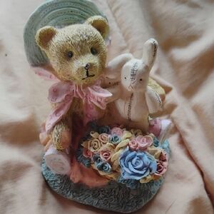 Charming Teddy Bear and Bunny Figurine - Multicolor